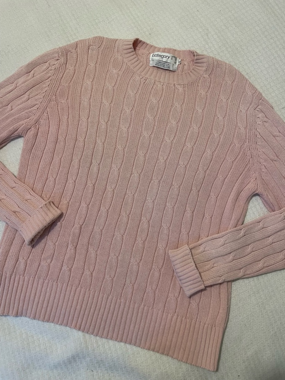 Vintage cable knit cotton sweater blush pink preppy M/L luxury y2k